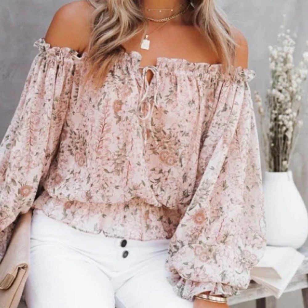 Vici Beatrix Floral Chiffon Off The Shoulder Blouse - Size Medium
